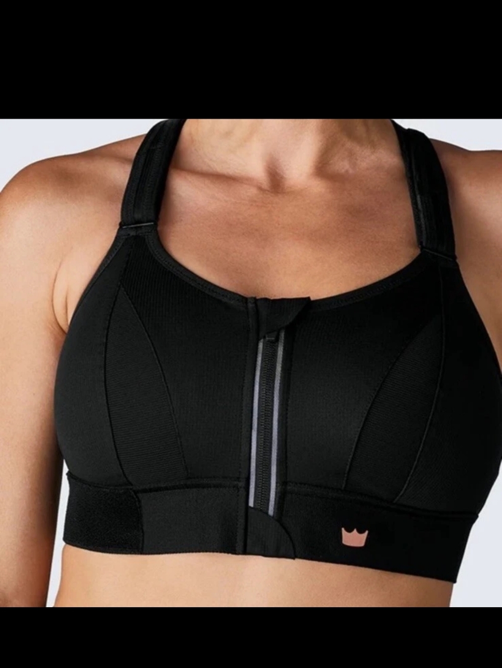 SHEFIT- Front-Zip Black High-Support Sports Bra